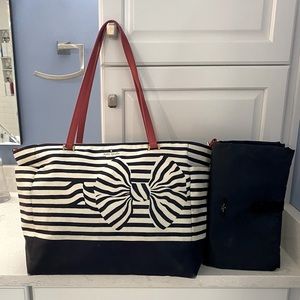 KATE SPADE Classic Betheny Baby Bag - Black & White Stripe with Bow Tromp L’oeil